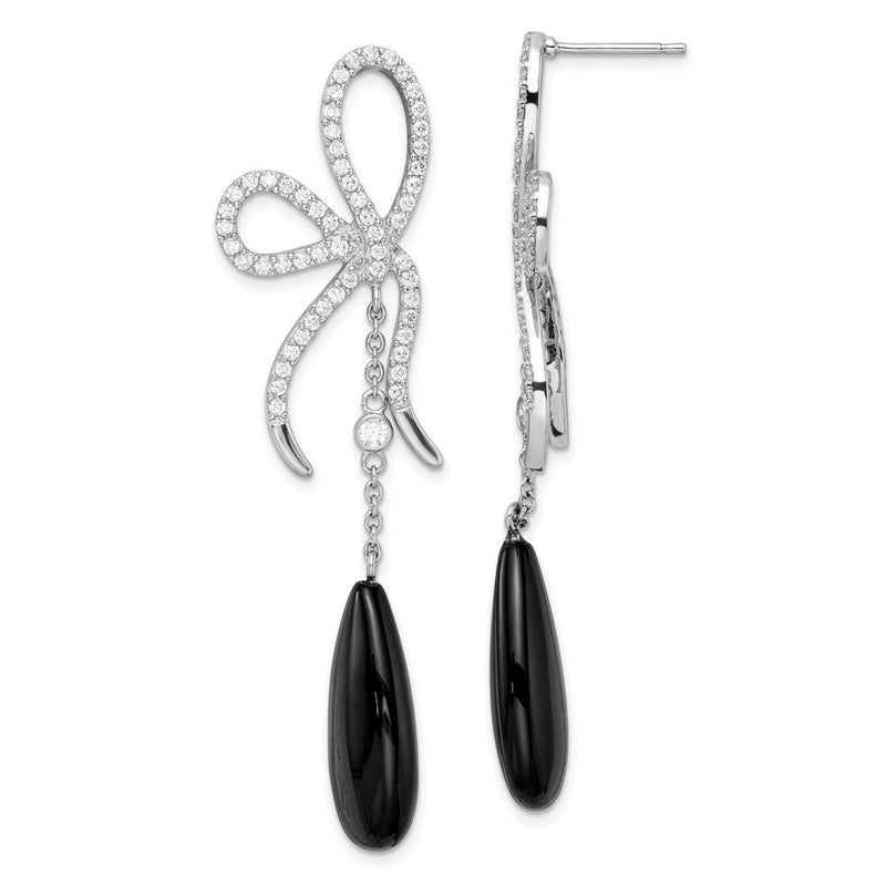 Sterlingsilber Cheryl M Rhodiniert Poliert Onyx & Zirkonia Schleife Stecker Ohrhänger