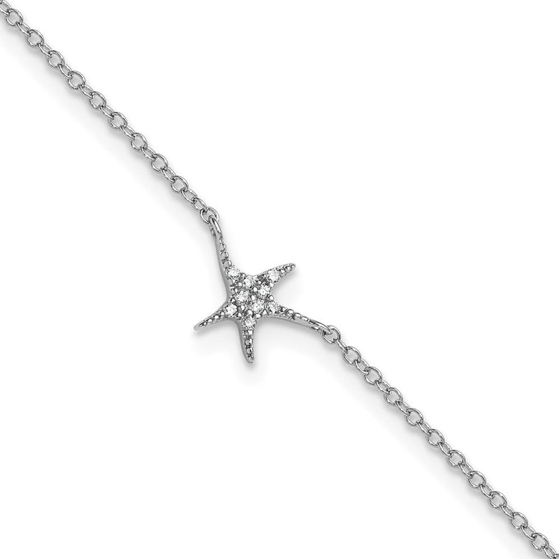 Sterlingsilber Cheryl M Rhodiniert Zirkonia Seestern 9.5 Zoll mit 1 Zoll Verlängerung Fußkettchen