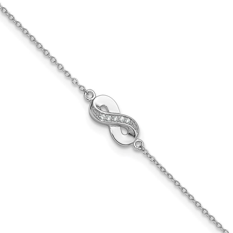 Sterlingsilber Cheryl M Rhodiniert Zirkonia Unendlichkeit 9.5 Zoll mit 1 Zoll Verlängerung Fußkettchen