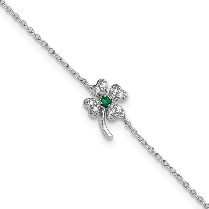 Sterlingsilber Cheryl M Rhodiniert Grün Zirkonia Klee 9.5 Zoll mit 1 Zoll Verlängerung. Fußkettchen