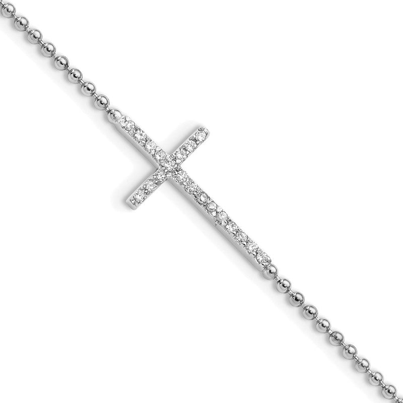 Sterlingsilber Cheryl M Rhodiniert Zirkonia Kreuz 9.5 Zoll mit 1 Zoll Verlängerung Fußkettchen