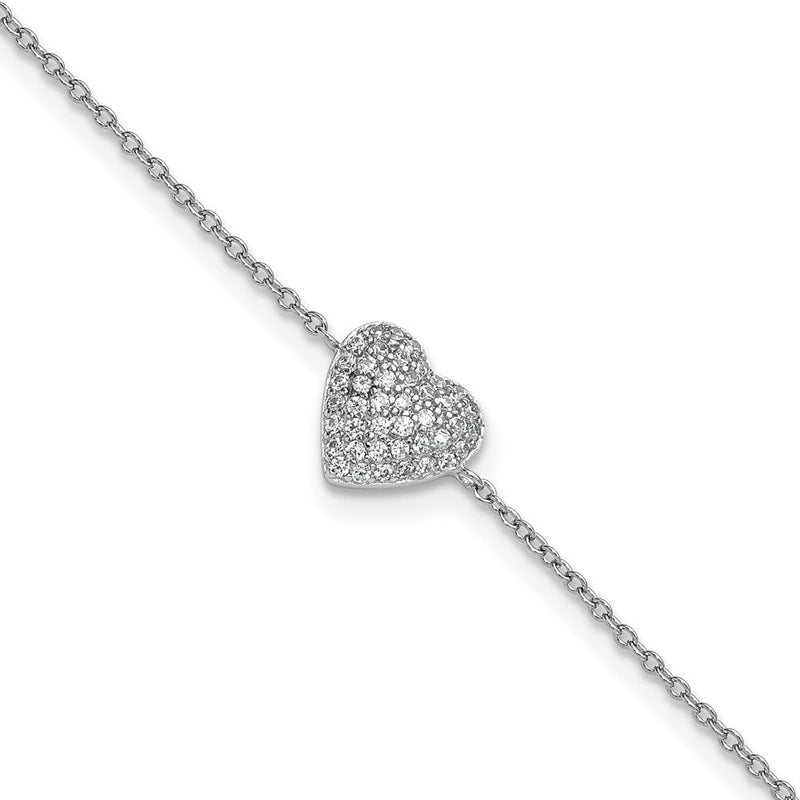 Sterlingsilber Cheryl M Rhodiniert Zirkonia Herz 9.5 Zoll mit 1 Zoll Verlängerung Fußkettchen