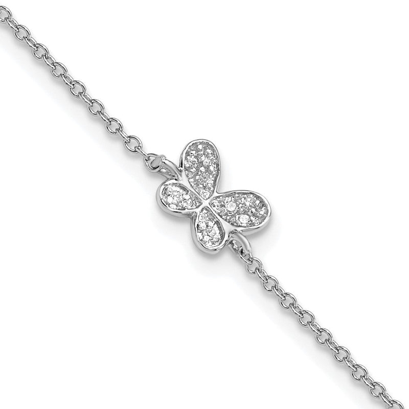 Sterlingsilber Cheryl M Rhodiniert Zirkonia Schmetterling 9.5 Zoll mit 1 Zoll Verlängerung Fußkettchen