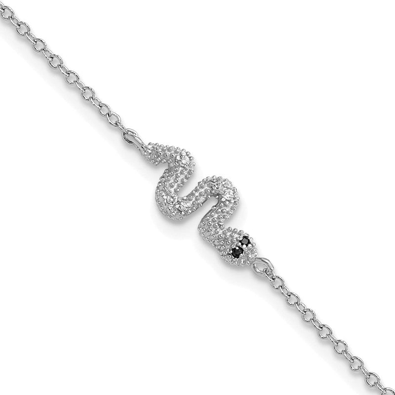 Sterlingsilber Cheryl M Rhodiniert Schwarz/white Zirkonia Schlange 7 Zoll mit 1 Zoll Verlängerung Armband