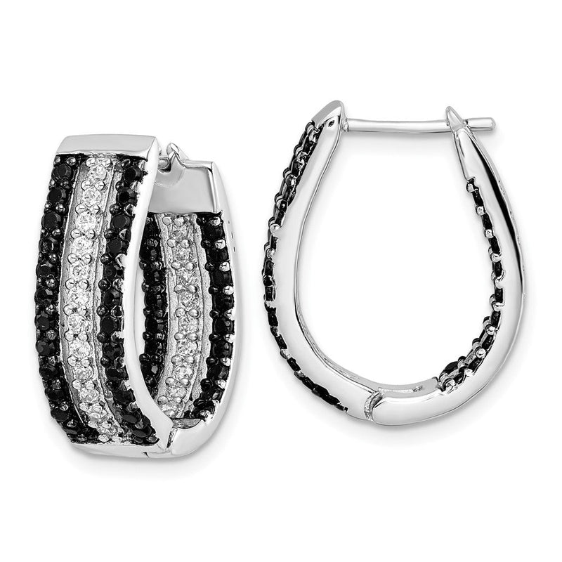 Sterlingsilber Cheryl M Rhodiniert Schwarz & Weiß Zirkonia Oval in & Außen Creolen