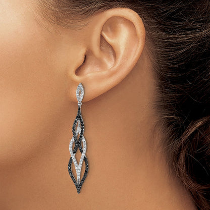 Sterlingsilber Cheryl M Rhodiniert mit Blk Rhodiniert Schwarz/wht Zirkonia Stecker Ohrhänger
