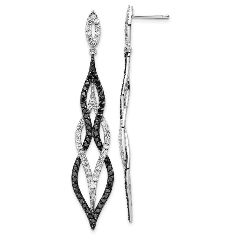 Sterlingsilber Cheryl M Rhodiniert mit Blk Rhodiniert Schwarz/wht Zirkonia Stecker Ohrhänger