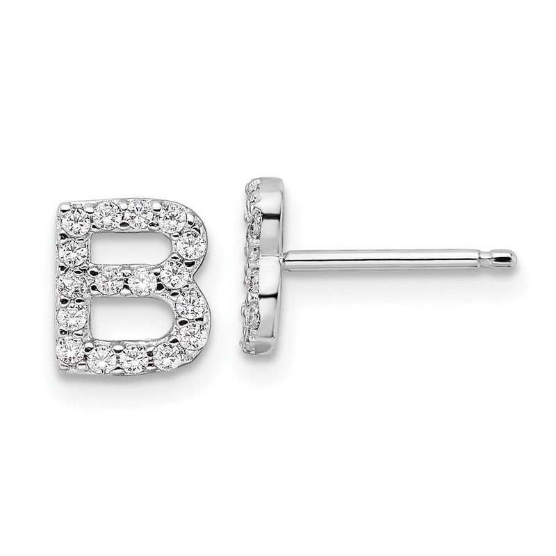 Sterlingsilber Cheryl M Rhodiniert Poliert Buchstabe B Zirkonia Initiale Ohrstecker