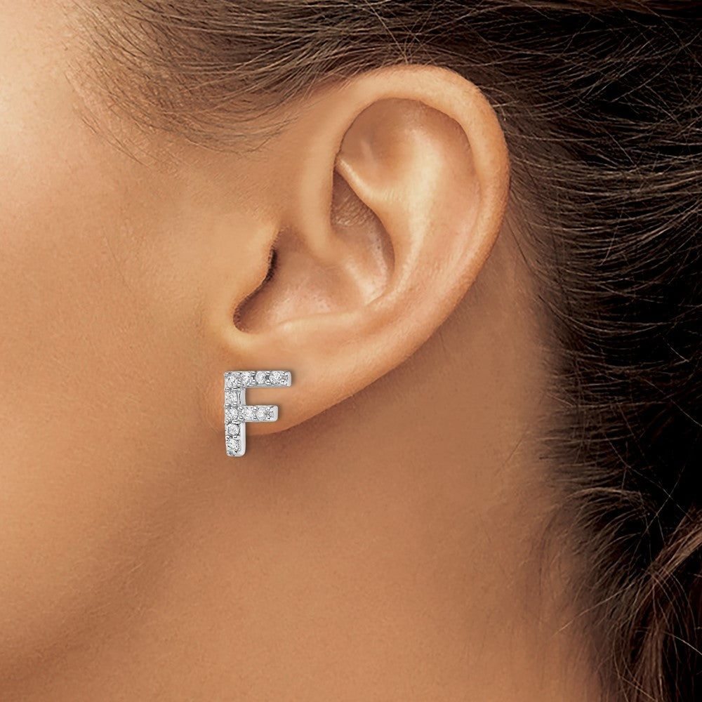 Sterlingsilber Cheryl M Rhodiniert Poliert Buchstabe F Zirkonia Initiale Ohrstecker