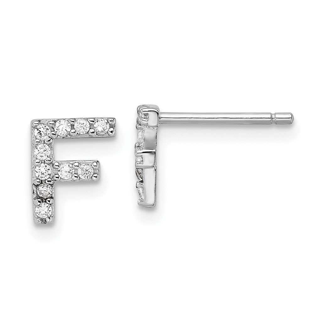Sterlingsilber Cheryl M Rhodiniert Poliert Buchstabe F Zirkonia Initiale Ohrstecker