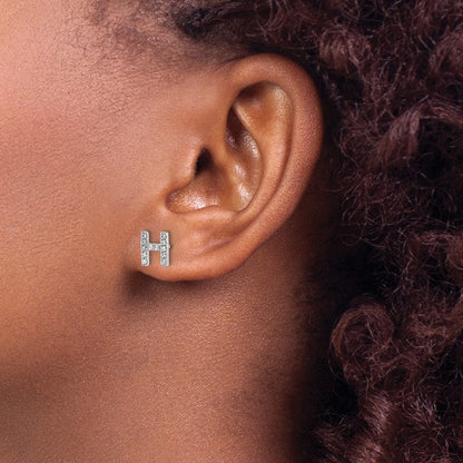 Sterlingsilber Cheryl M Rhodiniert Poliert Buchstabe H Zirkonia Initiale Ohrstecker