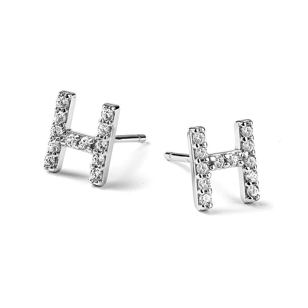 Sterlingsilber Cheryl M Rhodiniert Poliert Buchstabe H Zirkonia Initiale Ohrstecker
