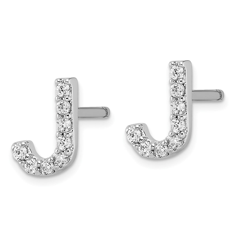 Sterlingsilber Cheryl M Rhodiniert Poliert Buchstabe J Zirkonia Initiale Ohrstecker