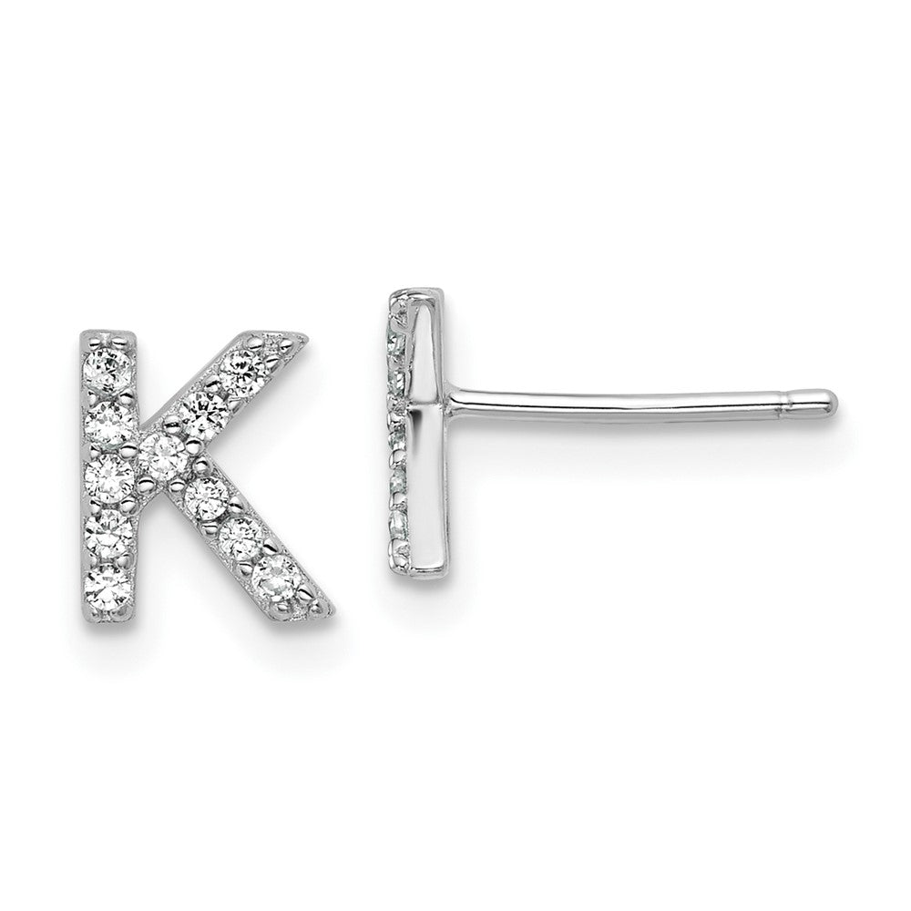 Sterlingsilber Cheryl M Rhodiniert Poliert Buchstabe K Zirkonia Initiale Ohrstecker