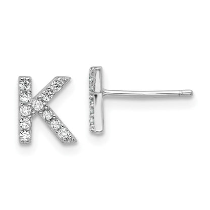 Sterlingsilber Cheryl M Rhodiniert Poliert Buchstabe K Zirkonia Initiale Ohrstecker
