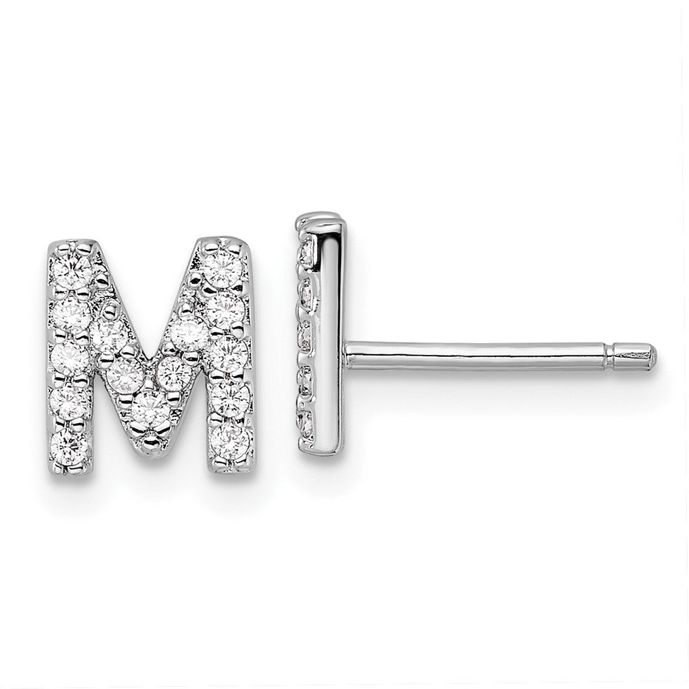 Sterlingsilber Cheryl M Rhodiniert Poliert Buchstabe M Zirkonia Initiale Ohrstecker