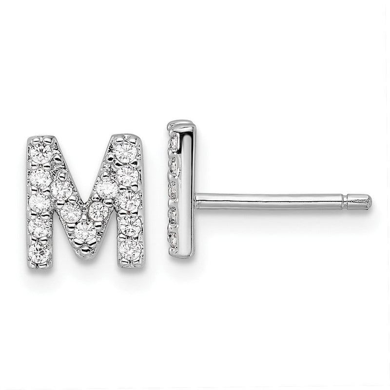 Sterlingsilber Cheryl M Rhodiniert Poliert Buchstabe M Zirkonia Initiale Ohrstecker