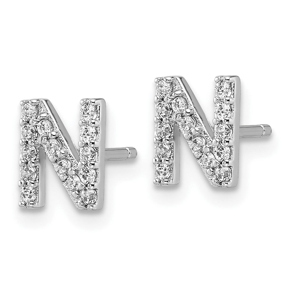 Sterlingsilber Cheryl M Rhodiniert Poliert Buchstabe N Zirkonia Initiale Ohrstecker
