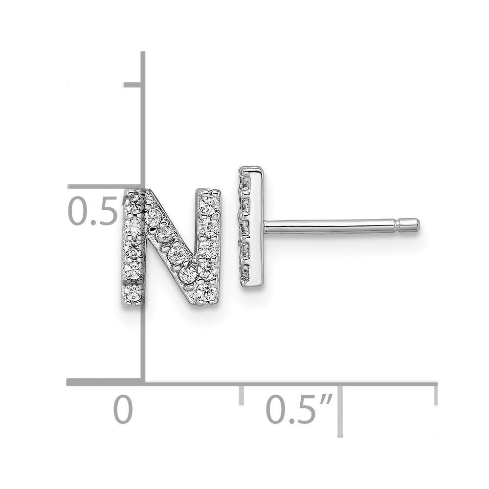 Sterlingsilber Cheryl M Rhodiniert Poliert Buchstabe N Zirkonia Initiale Ohrstecker