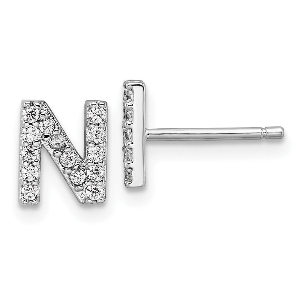 Sterlingsilber Cheryl M Rhodiniert Poliert Buchstabe N Zirkonia Initiale Ohrstecker