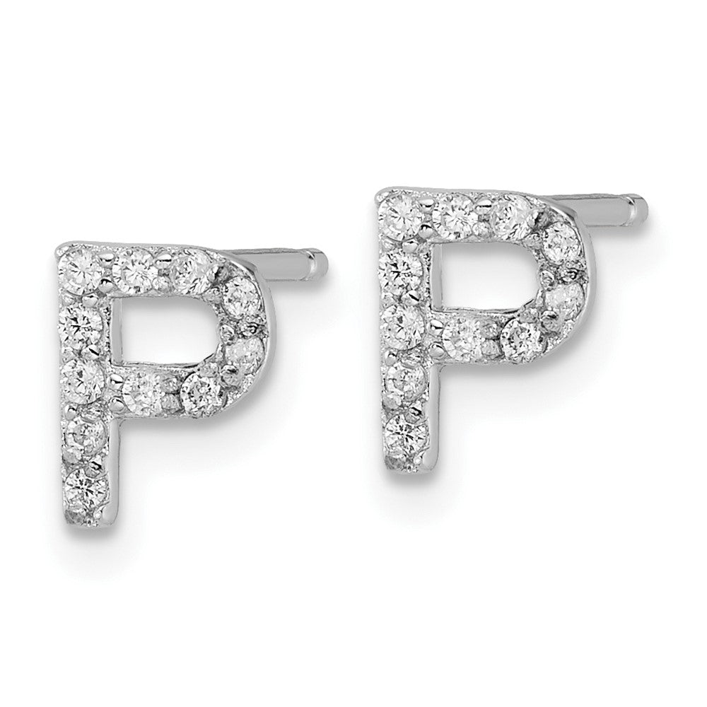 Sterlingsilber Cheryl M Rhodiniert Poliert Buchstabe P Zirkonia Initiale Ohrstecker