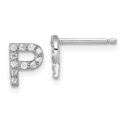 Sterlingsilber Cheryl M Rhodiniert Poliert Buchstabe P Zirkonia Initiale Ohrstecker