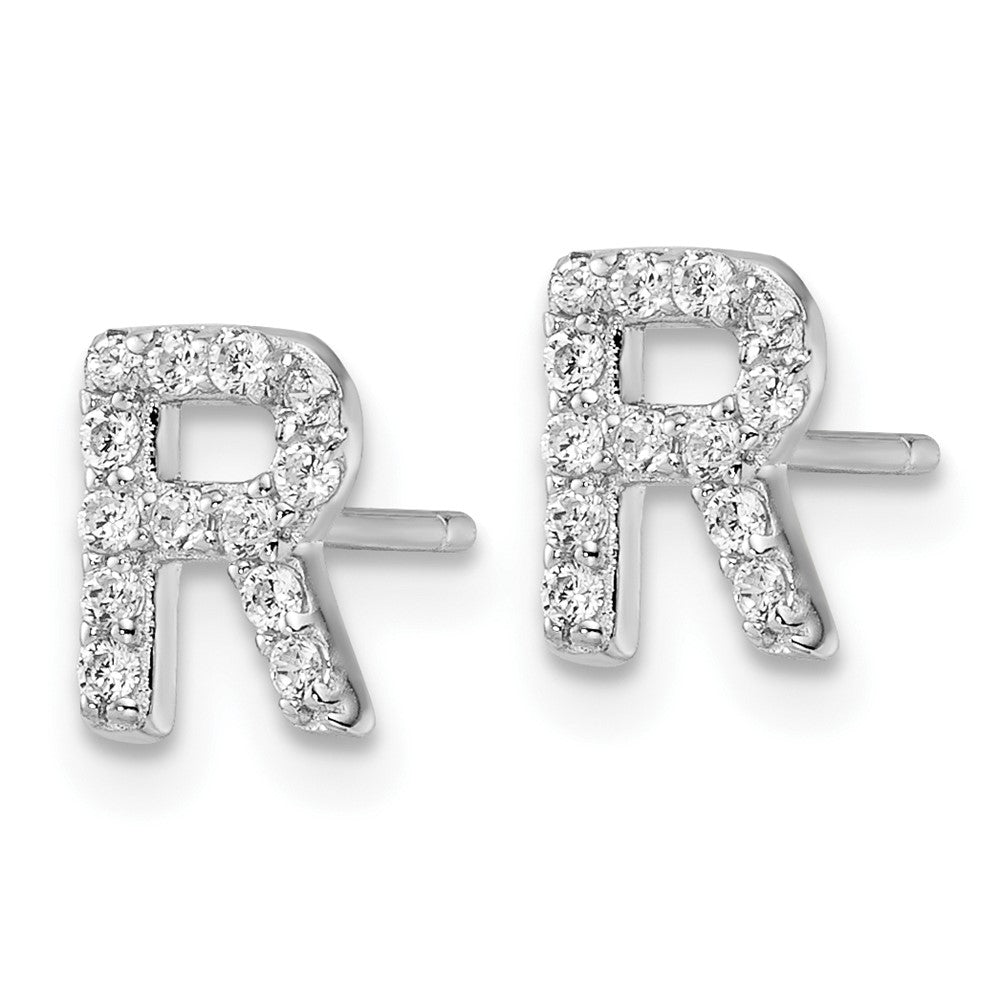 Sterlingsilber Cheryl M Rhodiniert Poliert Buchstabe R Zirkonia Initiale Ohrstecker