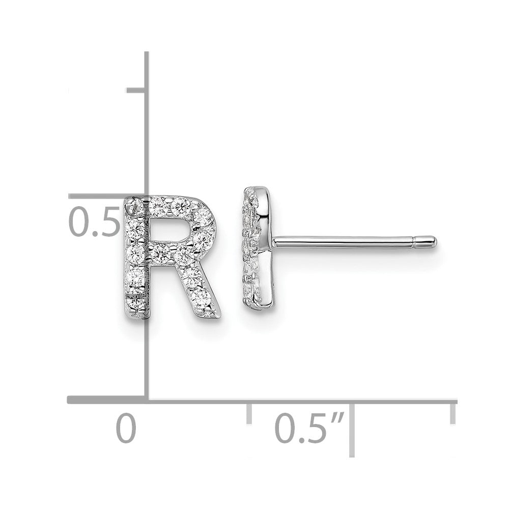 Sterlingsilber Cheryl M Rhodiniert Poliert Buchstabe R Zirkonia Initiale Ohrstecker