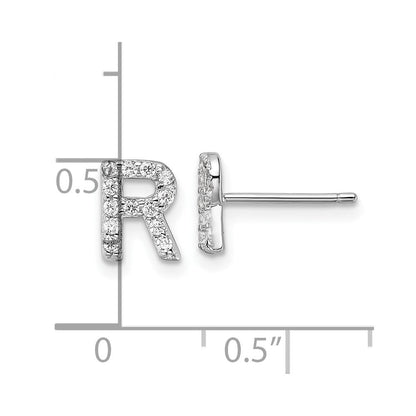 Sterlingsilber Cheryl M Rhodiniert Poliert Buchstabe R Zirkonia Initiale Ohrstecker