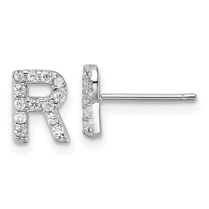 Sterlingsilber Cheryl M Rhodiniert Poliert Buchstabe R Zirkonia Initiale Ohrstecker