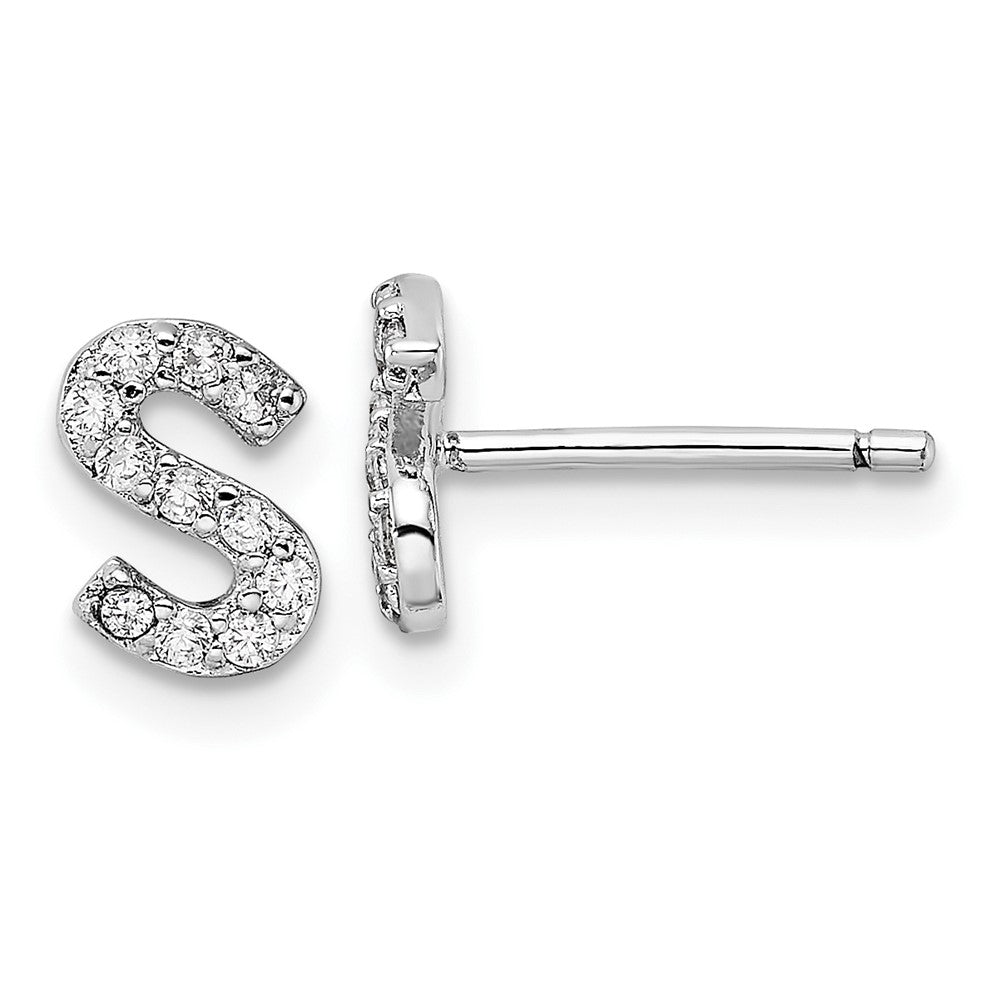 Sterlingsilber Cheryl M Rhodiniert Poliert Buchstabe S Zirkonia Initiale Ohrstecker