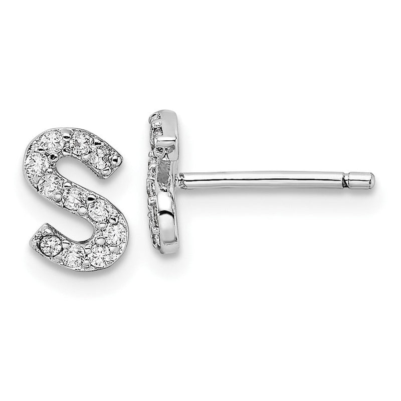 Sterlingsilber Cheryl M Rhodiniert Poliert Buchstabe S Zirkonia Initiale Ohrstecker