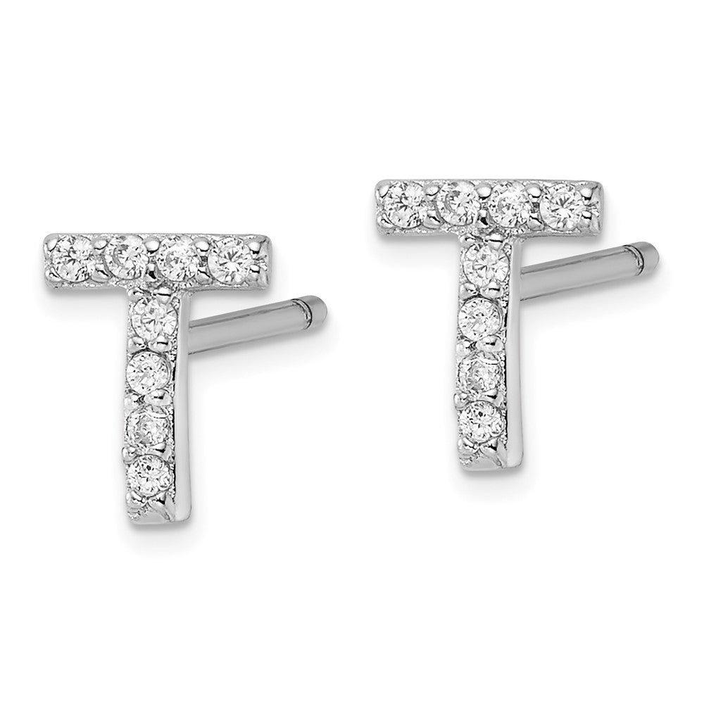 Sterlingsilber Cheryl M Rhodiniert Poliert Buchstabe T Zirkonia Initiale Ohrstecker