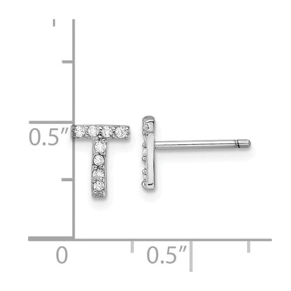 Sterlingsilber Cheryl M Rhodiniert Poliert Buchstabe T Zirkonia Initiale Ohrstecker