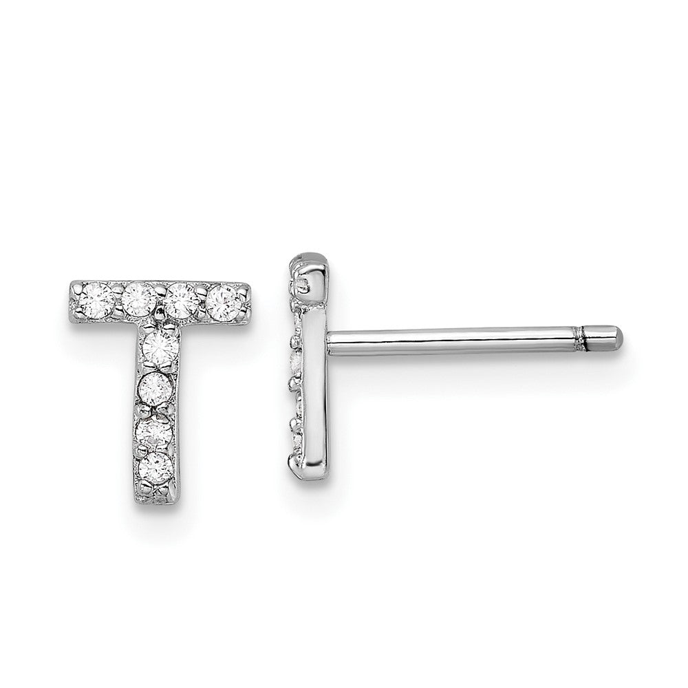 Sterlingsilber Cheryl M Rhodiniert Poliert Buchstabe T Zirkonia Initiale Ohrstecker