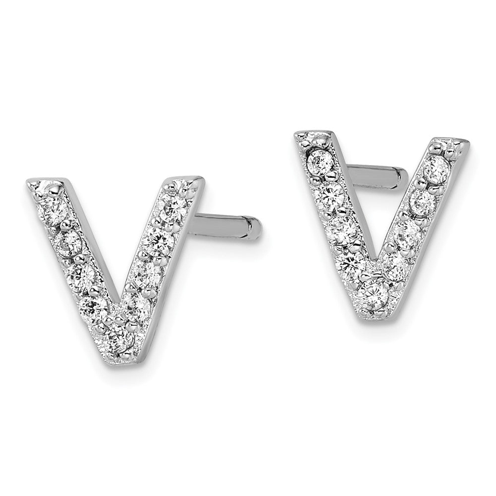 Sterlingsilber Cheryl M Rhodiniert Poliert Buchstabe V Zirkonia Initiale Ohrstecker