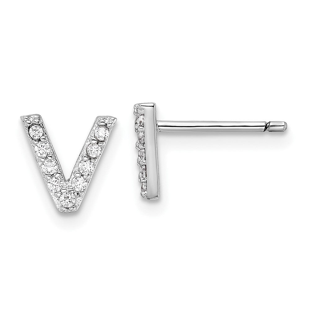 Sterlingsilber Cheryl M Rhodiniert Poliert Buchstabe V Zirkonia Initiale Ohrstecker