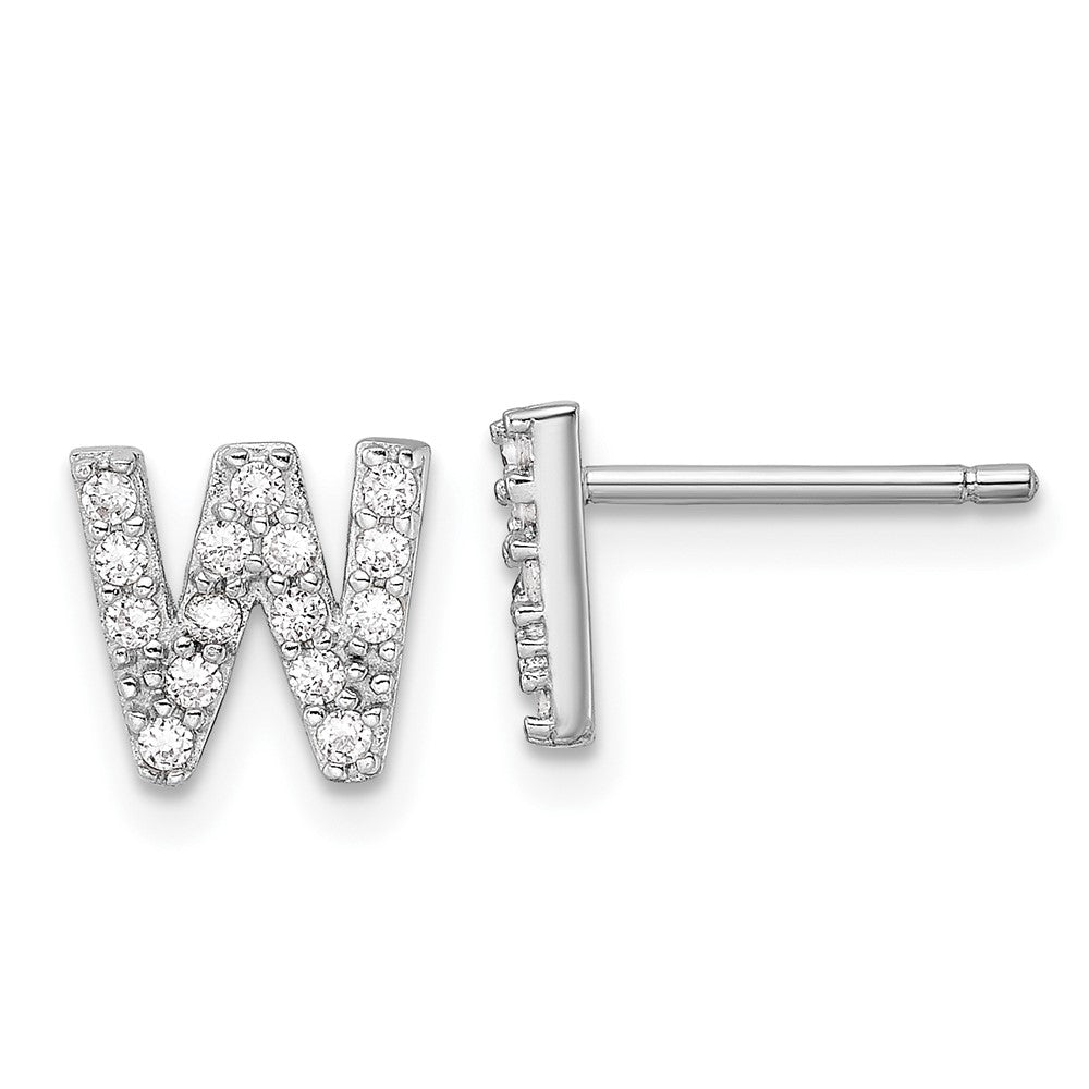 Sterlingsilber Cheryl M Rhodiniert Poliert Buchstabe W Zirkonia Initiale Ohrstecker
