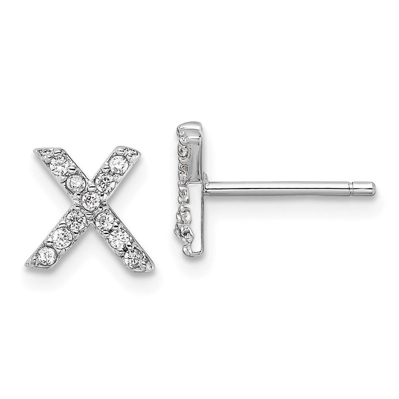 Sterlingsilber Cheryl M Rhodiniert Poliert Buchstabe X Zirkonia Initiale Ohrstecker