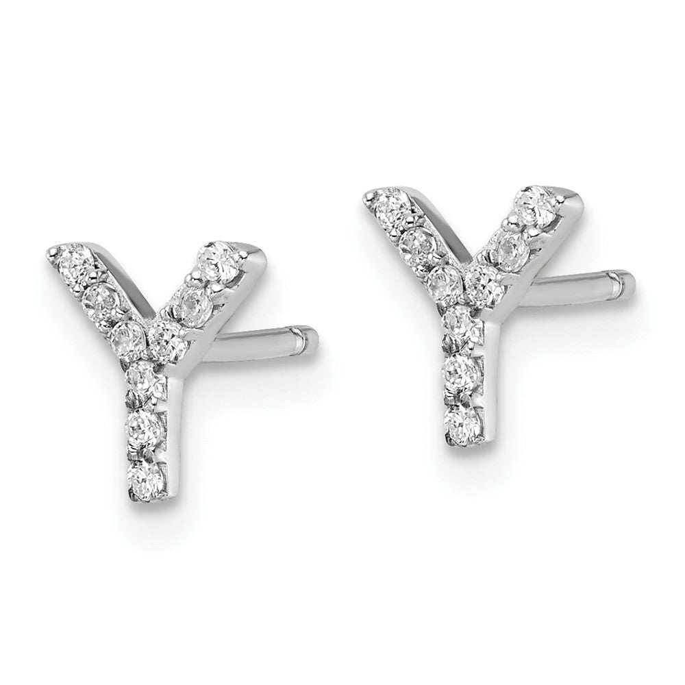 Sterlingsilber Cheryl M Rhodiniert Poliert Buchstabe Y Zirkonia Initiale Ohrstecker