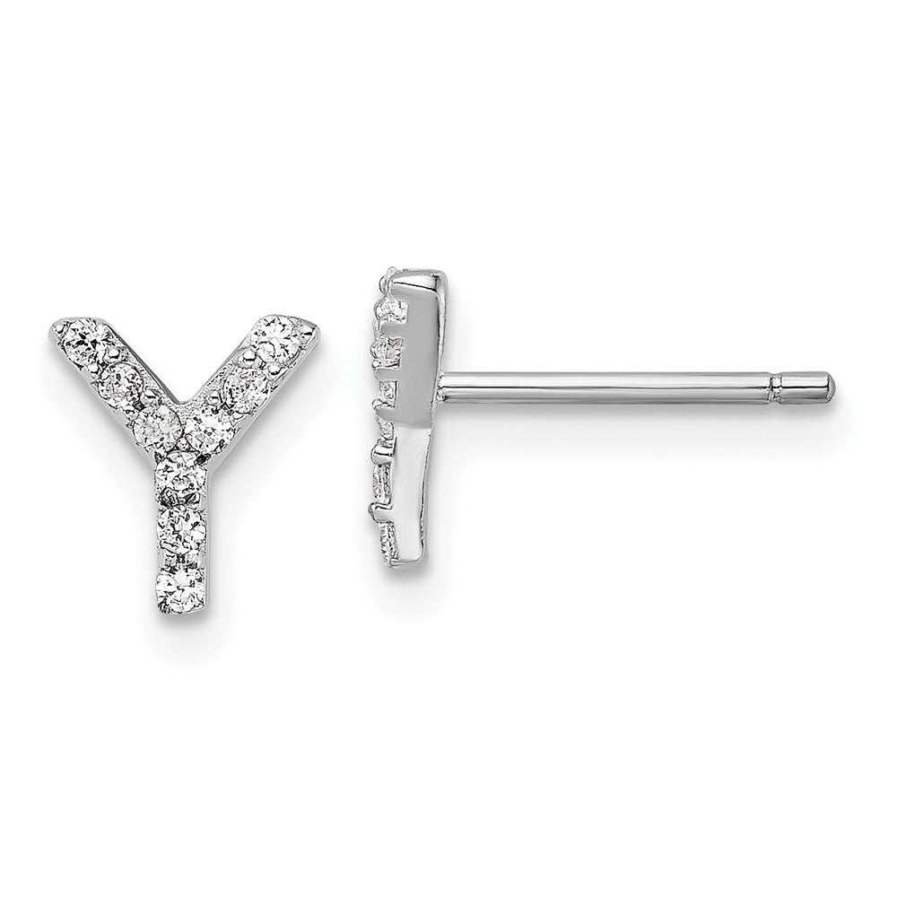 Sterlingsilber Cheryl M Rhodiniert Poliert Buchstabe Y Zirkonia Initiale Ohrstecker