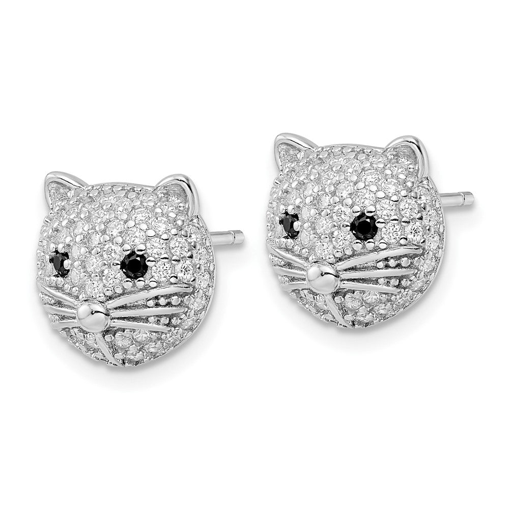 Sterlingsilber Cheryl M Rhodiniert Schwarz & Weiß Zirkonia Katze Ohrstecker
