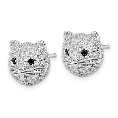 Sterlingsilber Cheryl M Rhodiniert Schwarz & Weiß Zirkonia Katze Ohrstecker