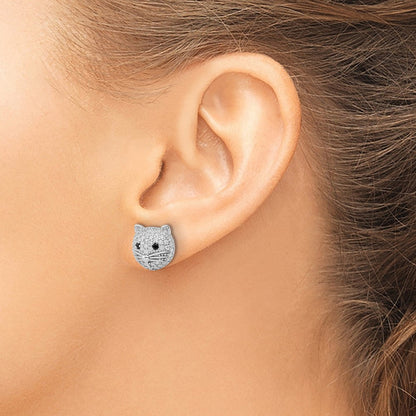 Sterlingsilber Cheryl M Rhodiniert Schwarz & Weiß Zirkonia Katze Ohrstecker