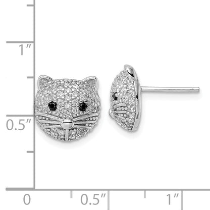 Sterlingsilber Cheryl M Rhodiniert Schwarz & Weiß Zirkonia Katze Ohrstecker