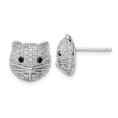 Sterlingsilber Cheryl M Rhodiniert Schwarz & Weiß Zirkonia Katze Ohrstecker