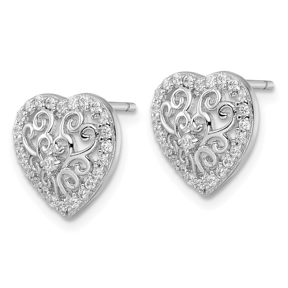 Sterlingsilber Cheryl M Rhodiniert Poliert Zirkonia Filigran Herz Ohrstecker