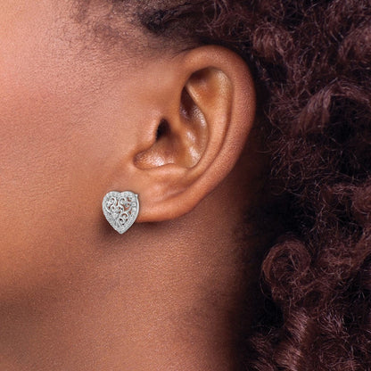 Sterlingsilber Cheryl M Rhodiniert Poliert Zirkonia Filigran Herz Ohrstecker