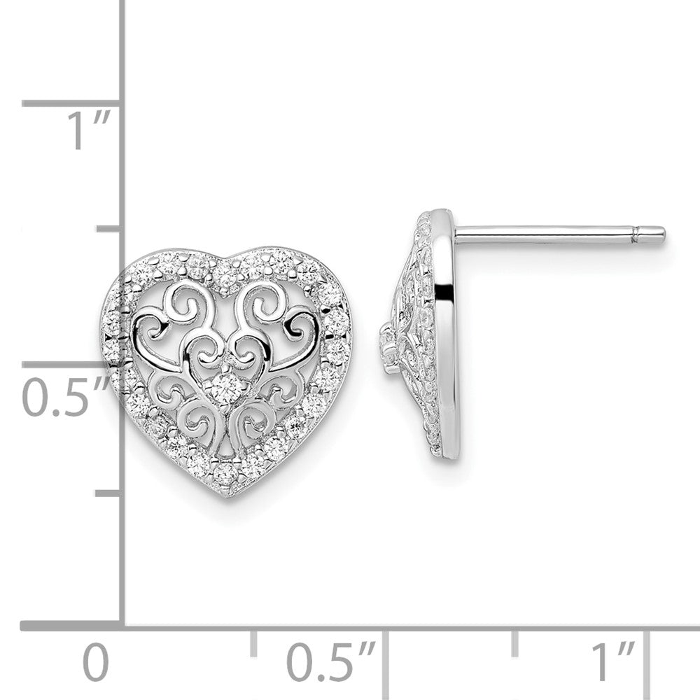 Sterlingsilber Cheryl M Rhodiniert Poliert Zirkonia Filigran Herz Ohrstecker