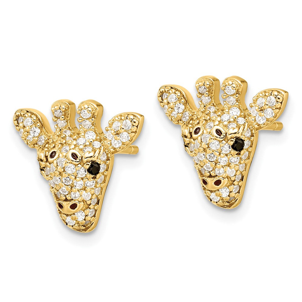 Sterlingsilber Cheryl M Gold-beschichtet Schwarz/white Zirkonia Emaille Giraffe Ohrstecker